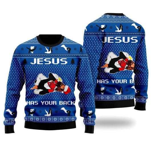 Jesus Has Your Back Jiu Jitsu Ugly Christmas Sweater For Men & Women, Sweater For Christian