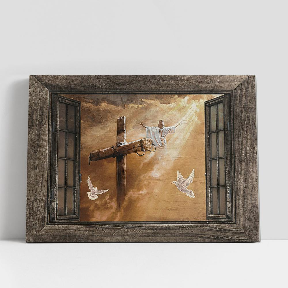 Jesus Heaven's Light The Rugged Cross Canvas Art, Christian Gifts Wall Art Decor, Bible Verse Canvas