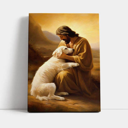 Jesus Holding A Dog Canvas Prints - Jesus Canvas Art - Jesus Wall Art Home Decor