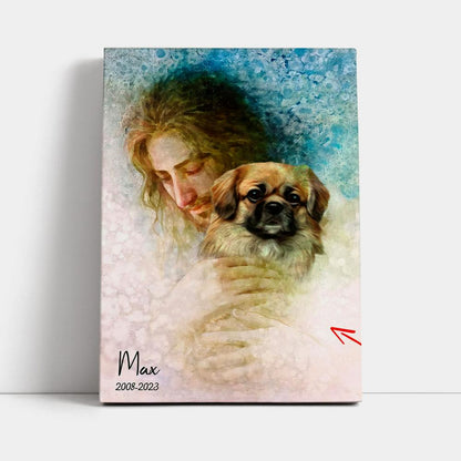 Jesus Holding A Dog Custom Canvas Wall Art - Personalized Pet Memorial Canvas Art - Pet Memorial Gifts