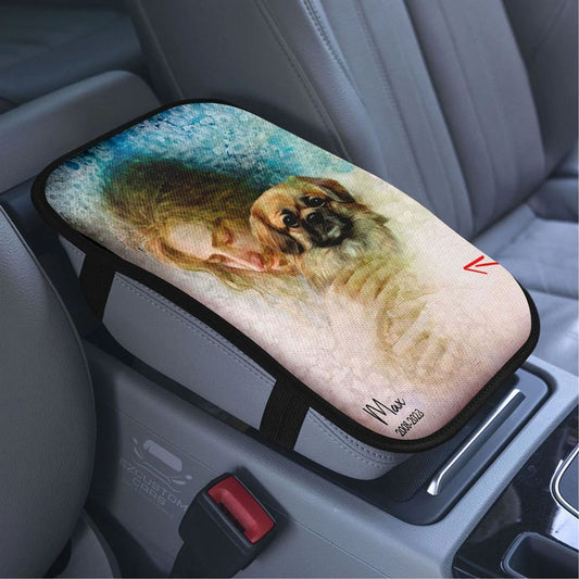 Jesus Holding A Dog Custom Car Armrest Seat Cover, Personalized Pet Memorial Car Center Console Cover, Pet Memorial Gifts