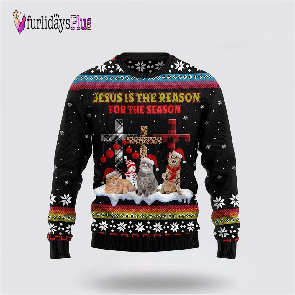 Jesus Is The Reason For The Season Cat Ugly Christmas Sweater, Christian Sweater, God Gift, Gift For Christian, Jesus Winter Fashion