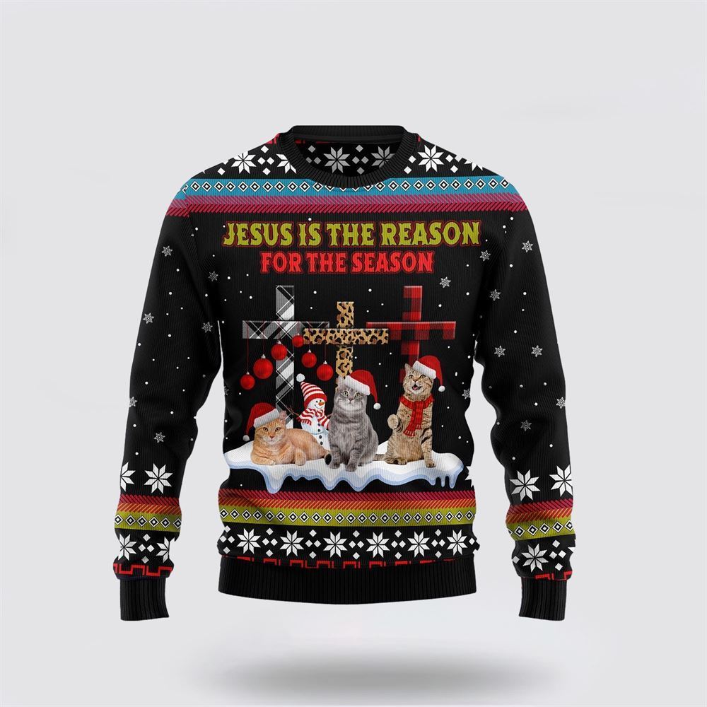 Jesus Is The Reason For The Season Cat Ugly Christmas Sweater, Sweater For Christian