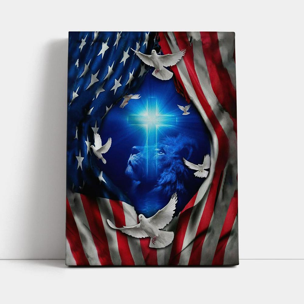 Jesus Lion American Flag Of Faith Canvas Prints - Bible Verse Wall Decor - Jesus Wall Art Home Decor