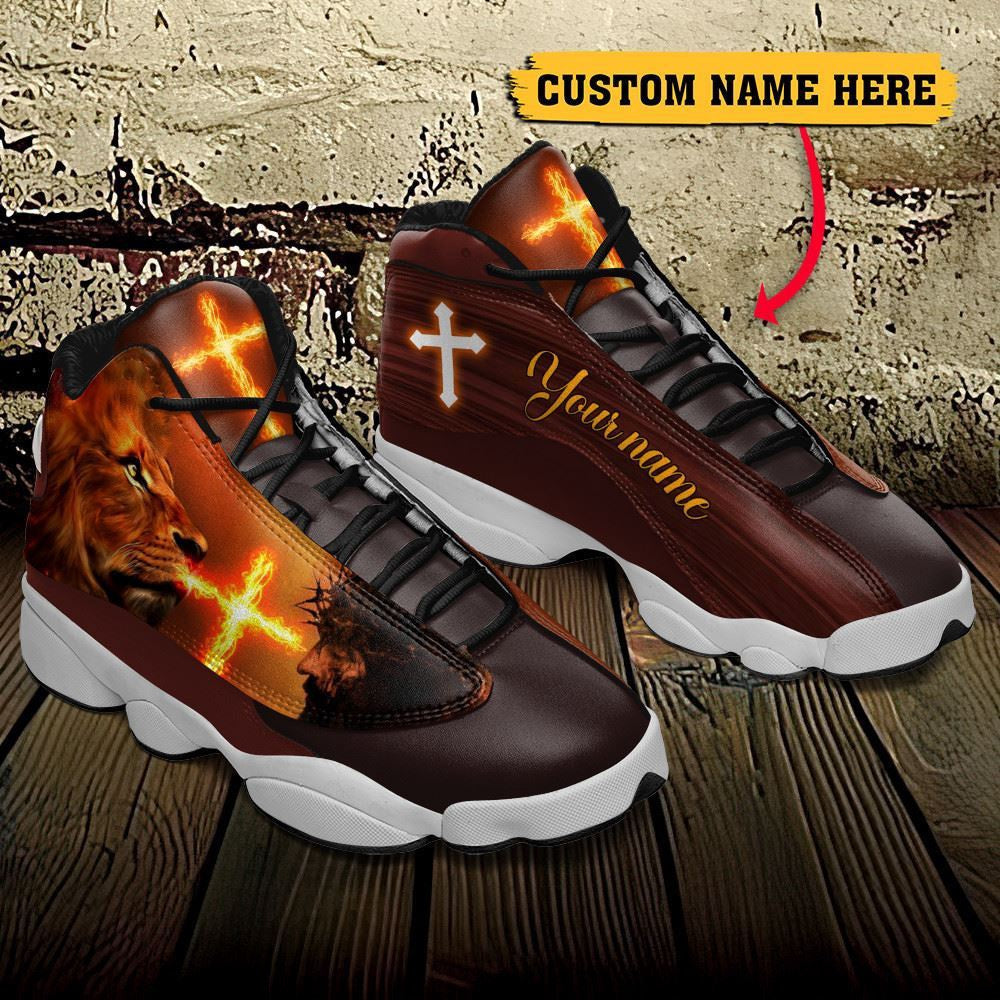 Jesus Lion And Fire Custom Name Jd13 Shoes, Jesus Christ Shoes