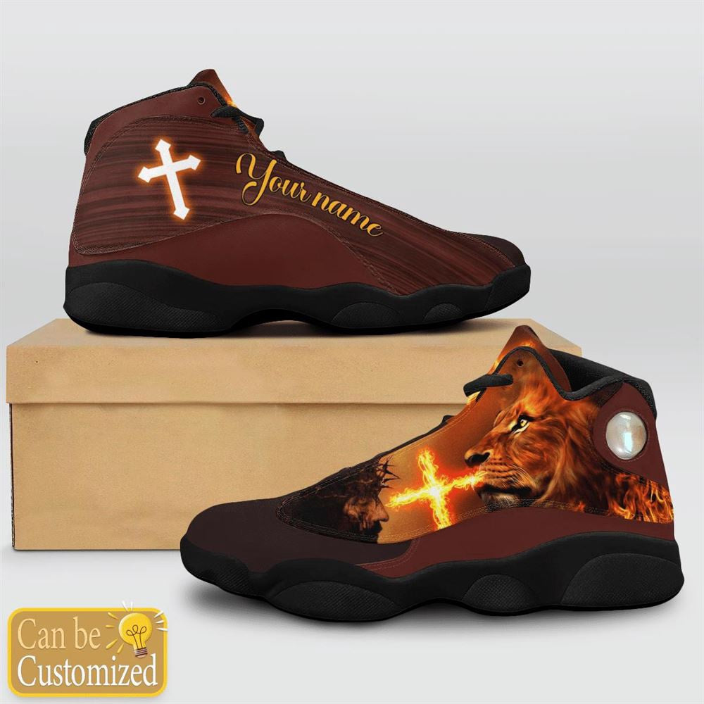 Jesus Lion And Fire Custom Name Jd13 Shoes, Jesus Christ Shoes