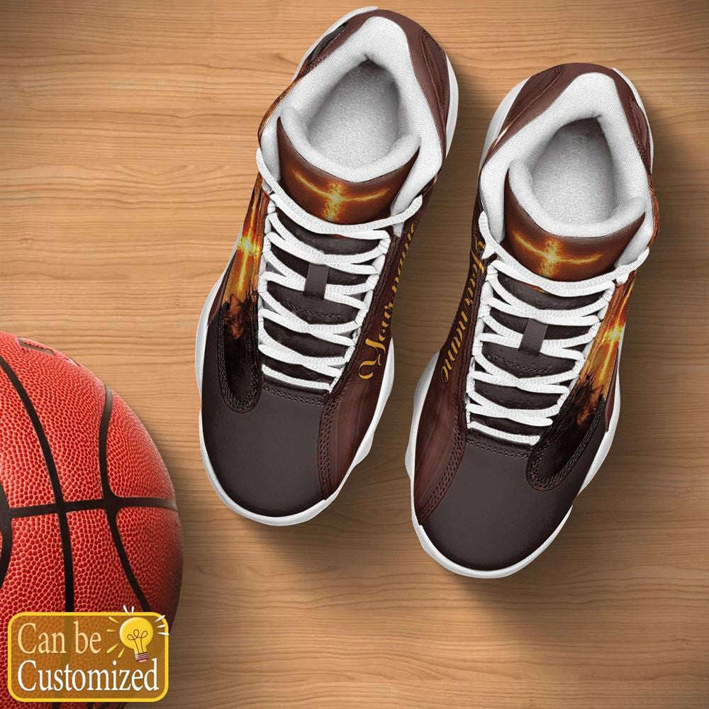 Jesus Lion And Fire Custom Name Jd13 Shoes, Jesus Christ Shoes