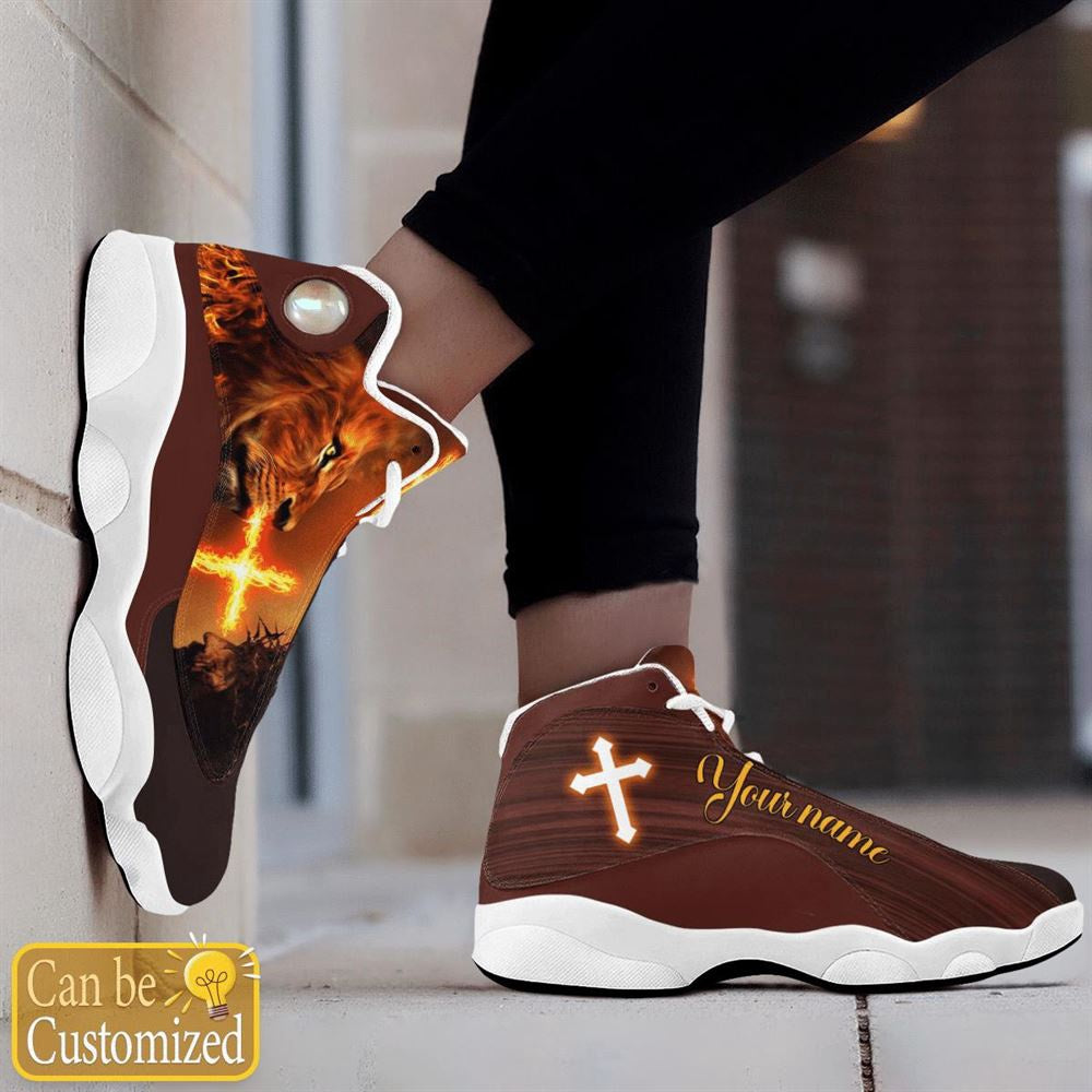 Jesus Lion And Fire Custom Name Jd13 Shoes, Jesus Christ Shoes