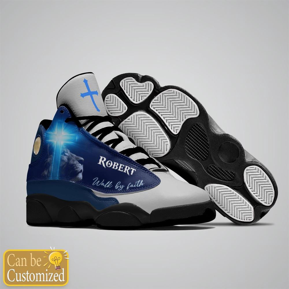 Jesus Lion Blue Walk By Faith Custom Name Jd13 Shoes, Jesus Christ Shoes