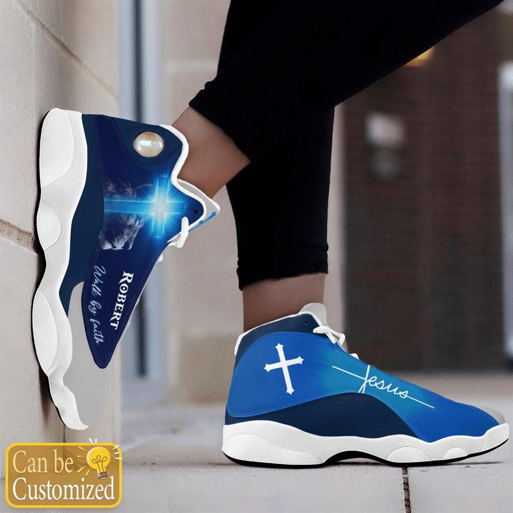 Jesus Lion Blue Walk By Faith Custom Name Jd13 Shoes, Jesus Christ Shoes