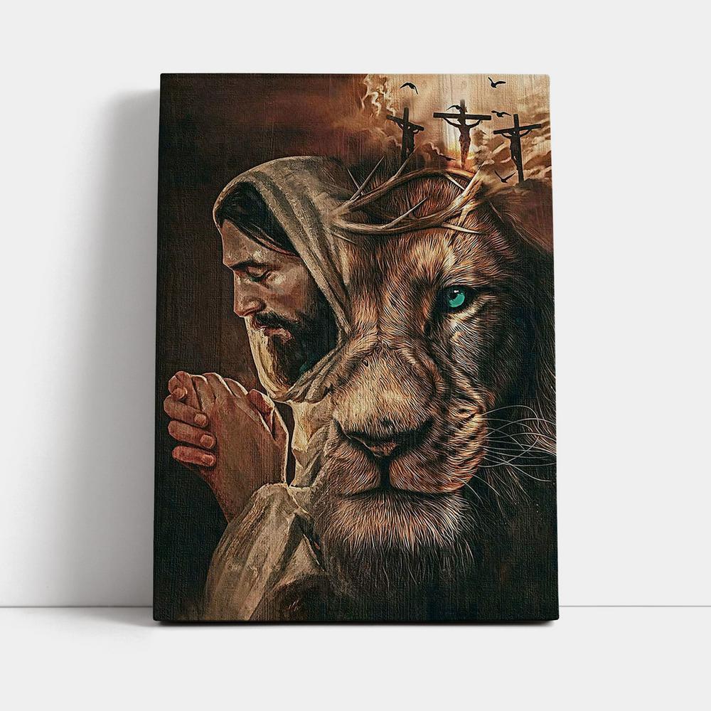 Jesus Lion Cross Eyes Half Jesus Half Lion Canvas Wall Art - Jesus Canvas Pictures - Christian Canvas Wall Art