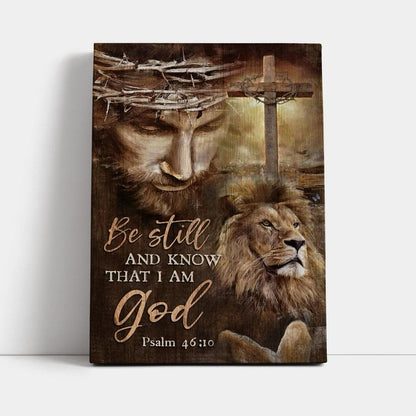 Jesus, Lion Drawing, Cross, Be Still And Know That I Am God Canvas Poster