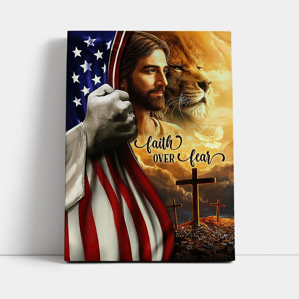 Jesus Lion Faith Over Fear Canvas Wall Art - Christian Canvas Prints - Bible Verse Canvas Art