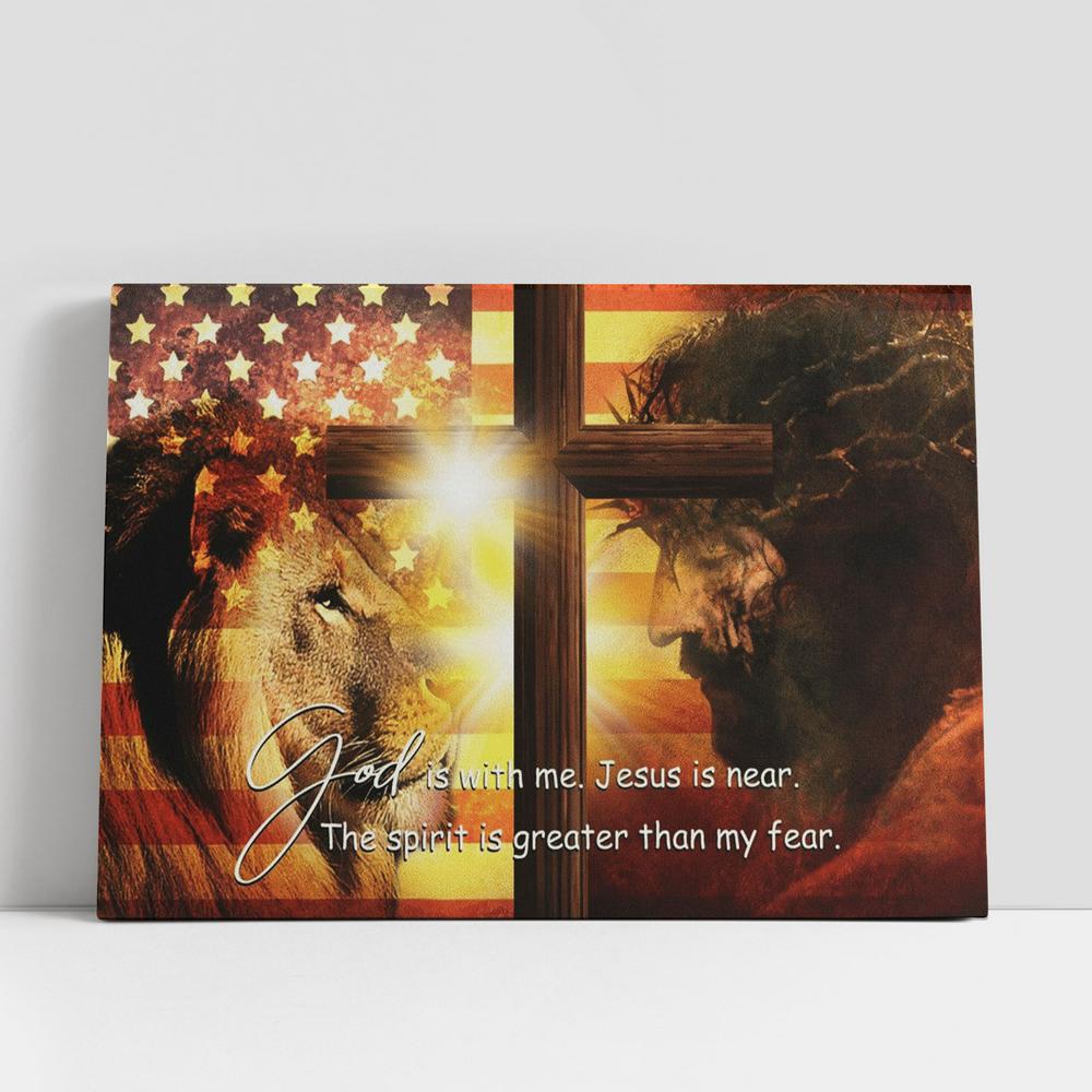 Jesus Lion King Cross God Is With Me Canvas Poster