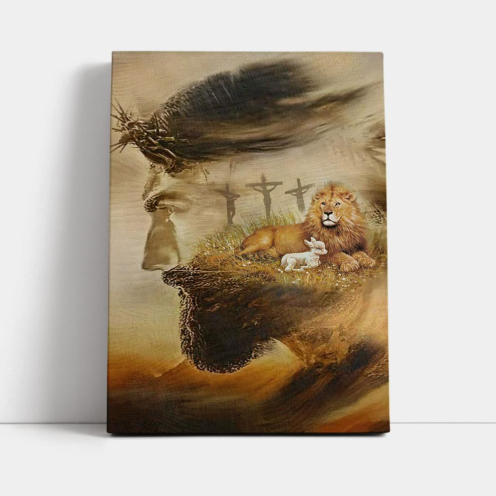 Jesus & Lion & Lamb Canvas Wall Art - Jesus Canvas Pictures - Christian Canvas Wall Art