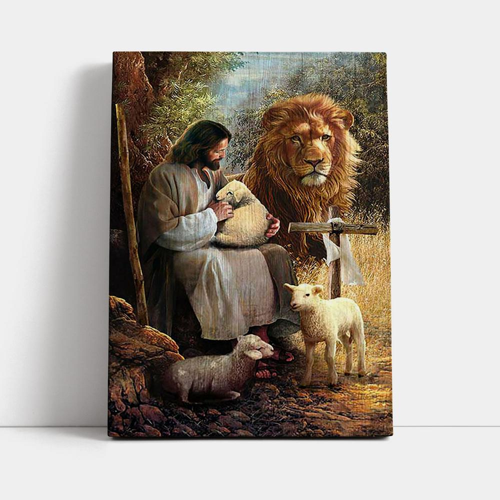 Jesus Lion Of Judah And The Lambs Canvas Wall Art - Bible Verse Canvas Art - Inspirational Art - Christian Home Decor