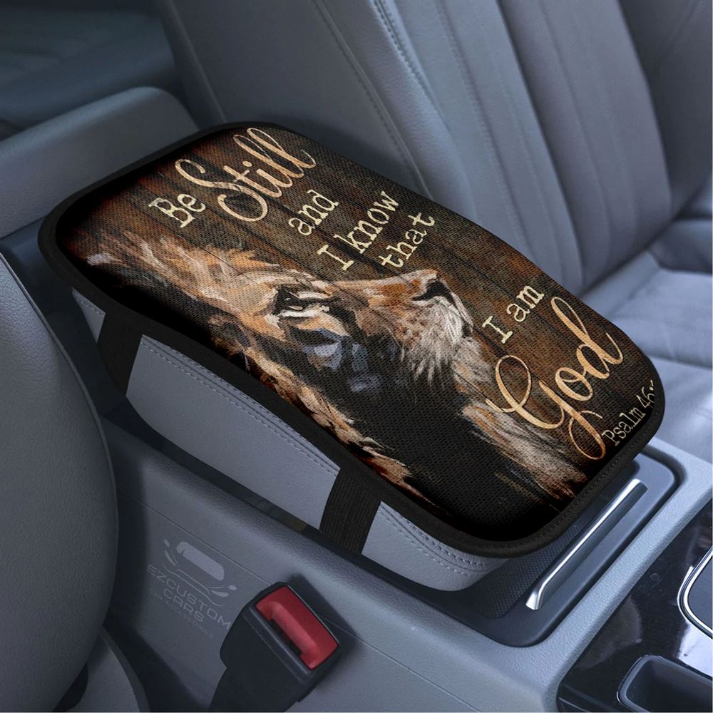 Jesus, Lion Of Judah, Be Still And Know I Am God Car Center Console Cover, Bible Verse Car Armrest Cover