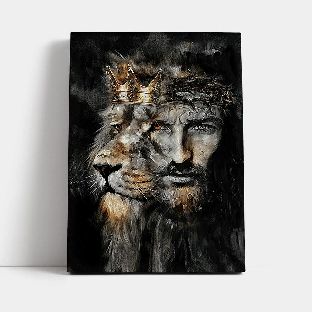 Jesus Lion Of Judah Crown Of Thorn Canvas Wall Art - Christian Canvas Prints - Bible Verse Canvas Art