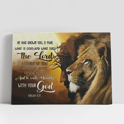 Jesus Lion Of Judah, Walk Humbly With Your God Micah 68 Bible Verse Canvas Wall Art, Christian Gifts Wall Decor