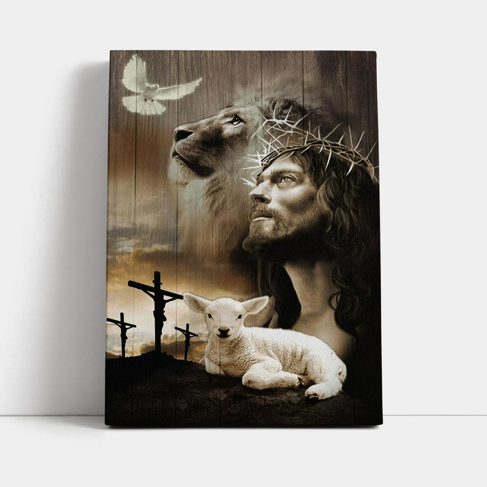 Jesus Lion Sheep Cross Dove Canvas Prints - Jesus Christ Canvas Art - Christian Wall Decor