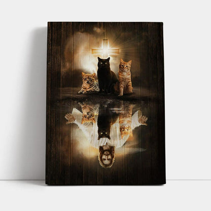 Jesus Lovely Cat Light Cross Wall Art Canvas - Jesus Portrait Canvas Prints - Christian Wall Art