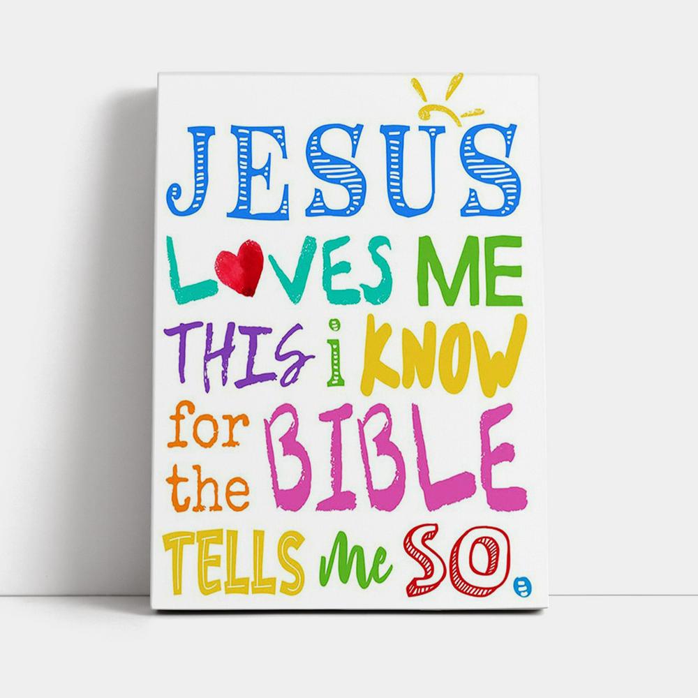 Jesus Loves Me Canvas Wall Art Print - Decoration For Girls Boys Toddler Bedroom - Christian Canvas Wall Art Decor