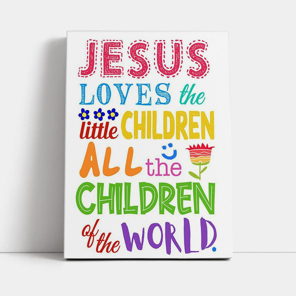 Jesus Loves The Little Children Canvas Wall Art - Girls Boys Kids Bedroom Decor - Christian Canvas Wall Art Decor