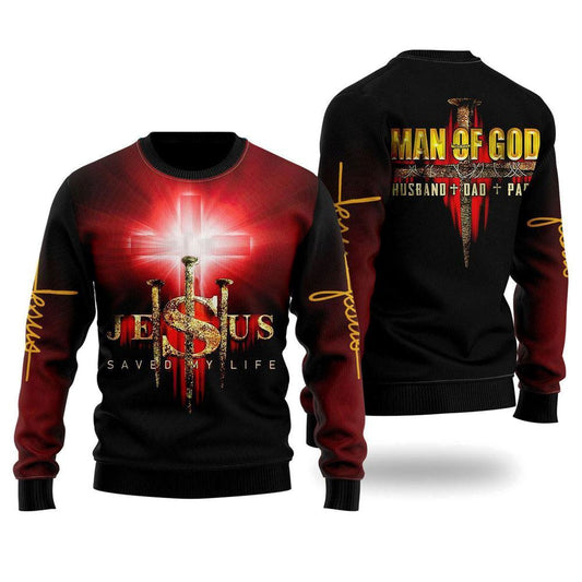 Jesus Man Of God Ugly Christmas Sweater For Men & Women, Sweater For Christian