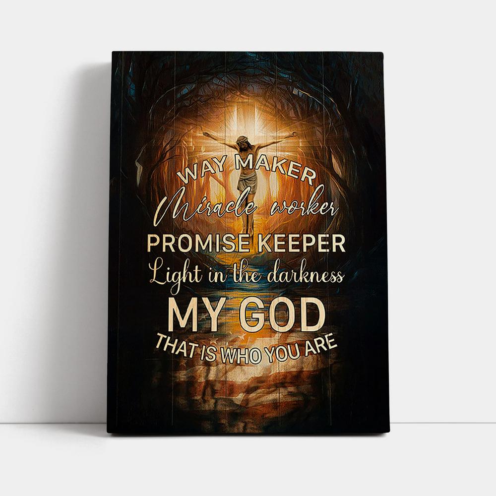 Jesus On The Cross Canvas - Way Maker Miracle Worker Promise Keeper Canvas - Christian Wall Art - Religious Home Decor