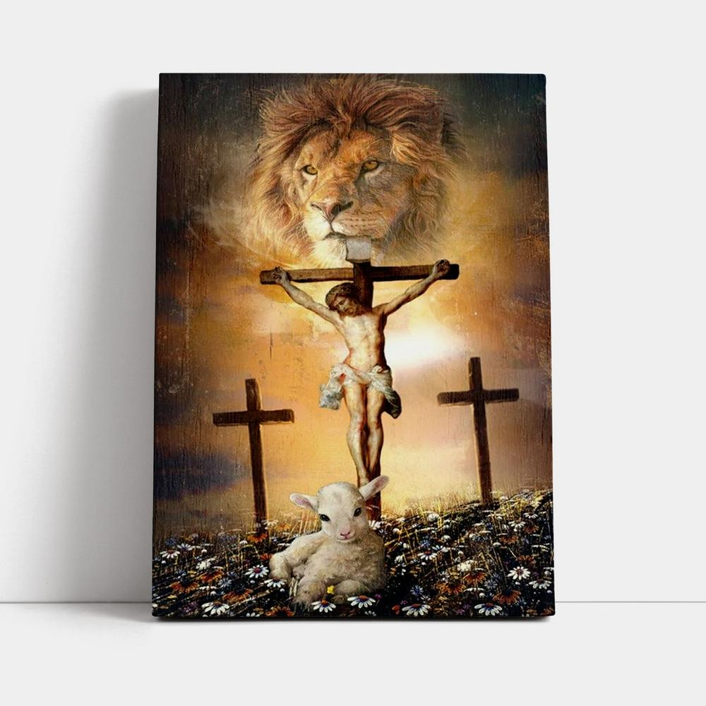 Jesus On The Cross, Lion Of Judah, Little Lamb, Rock Mountain Canvas Poster