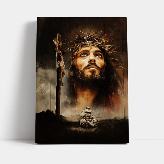 Jesus On The Cross With Crown Of Thorns Canvas Wall Art