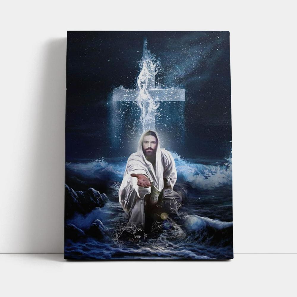 Jesus Outstretched Hands Saves Canvas Wall Art - Bible Verse Wall Decor - Scripture Wall Decor