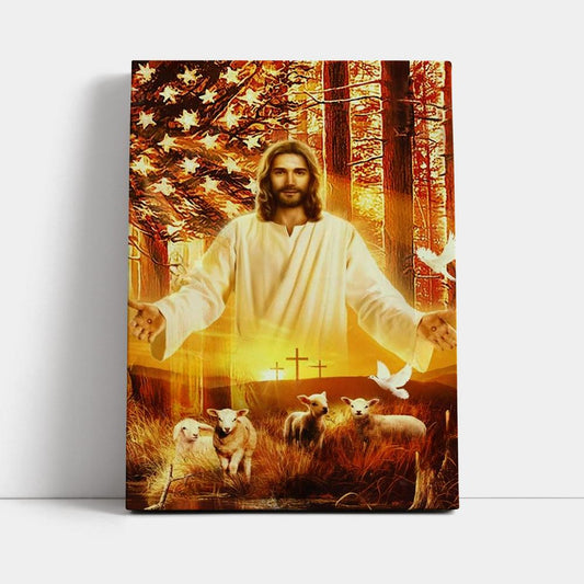 Jesus Painting, American Flag, Lambs Of God, Into The Arms Of Jesus Canvas Poster