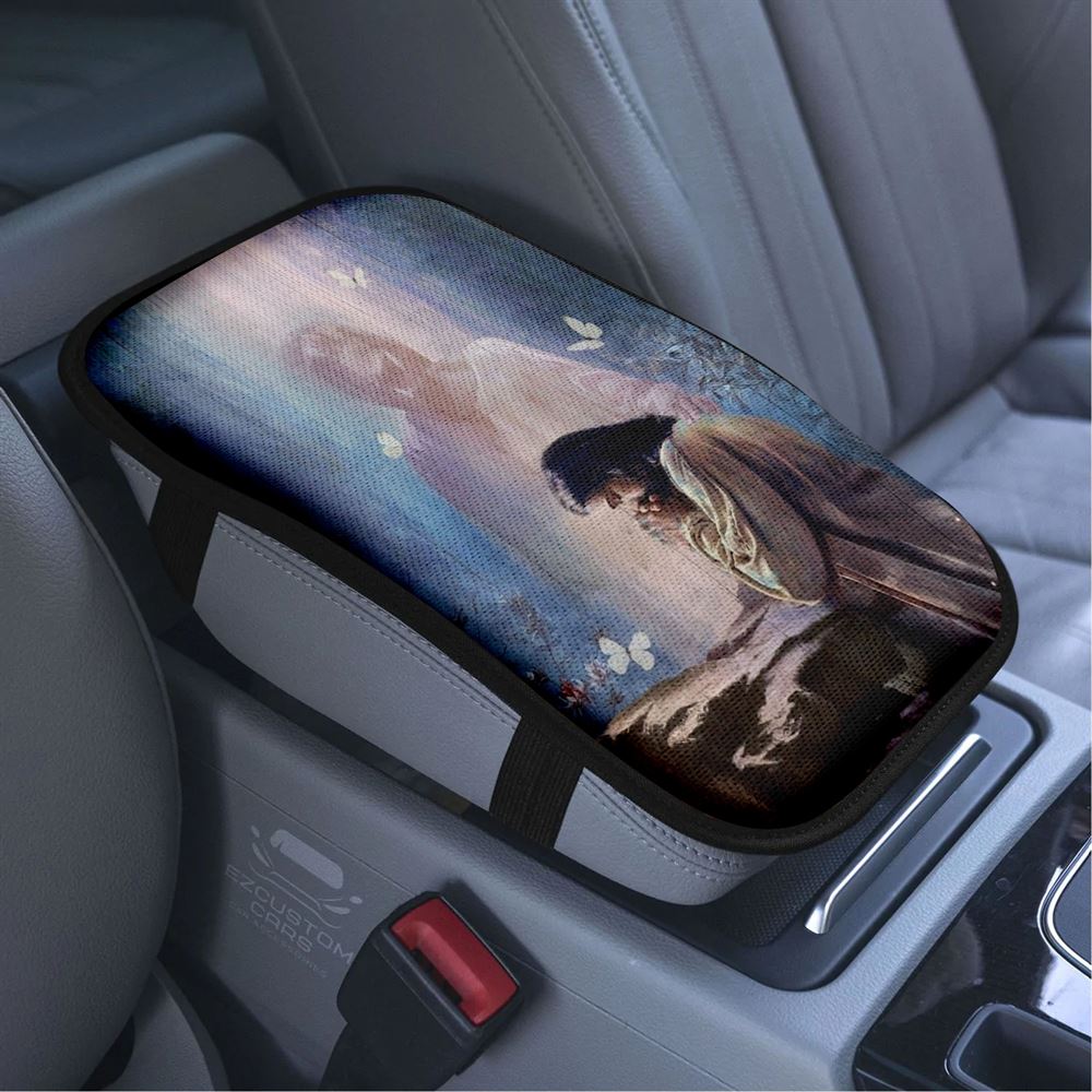 Jesus Painting Praying With God Car Center Console Cover, Bible Verse Car Armrest Cover