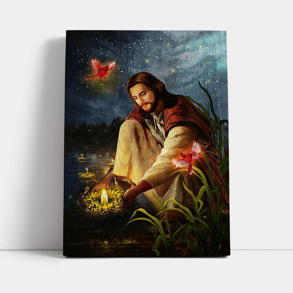 Jesus Painting Red Cardinal Advent Candles Wall Art Canvas - Jesus Portrait Canvas Prints - Christian Wall Art