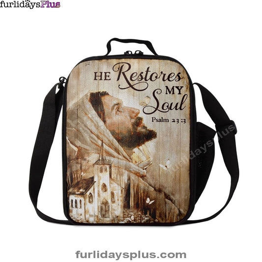 Jesus Portrait He Restores My Soul Lunchbag, Jesus Christ Lunch Bag, Christian Lunch Bag