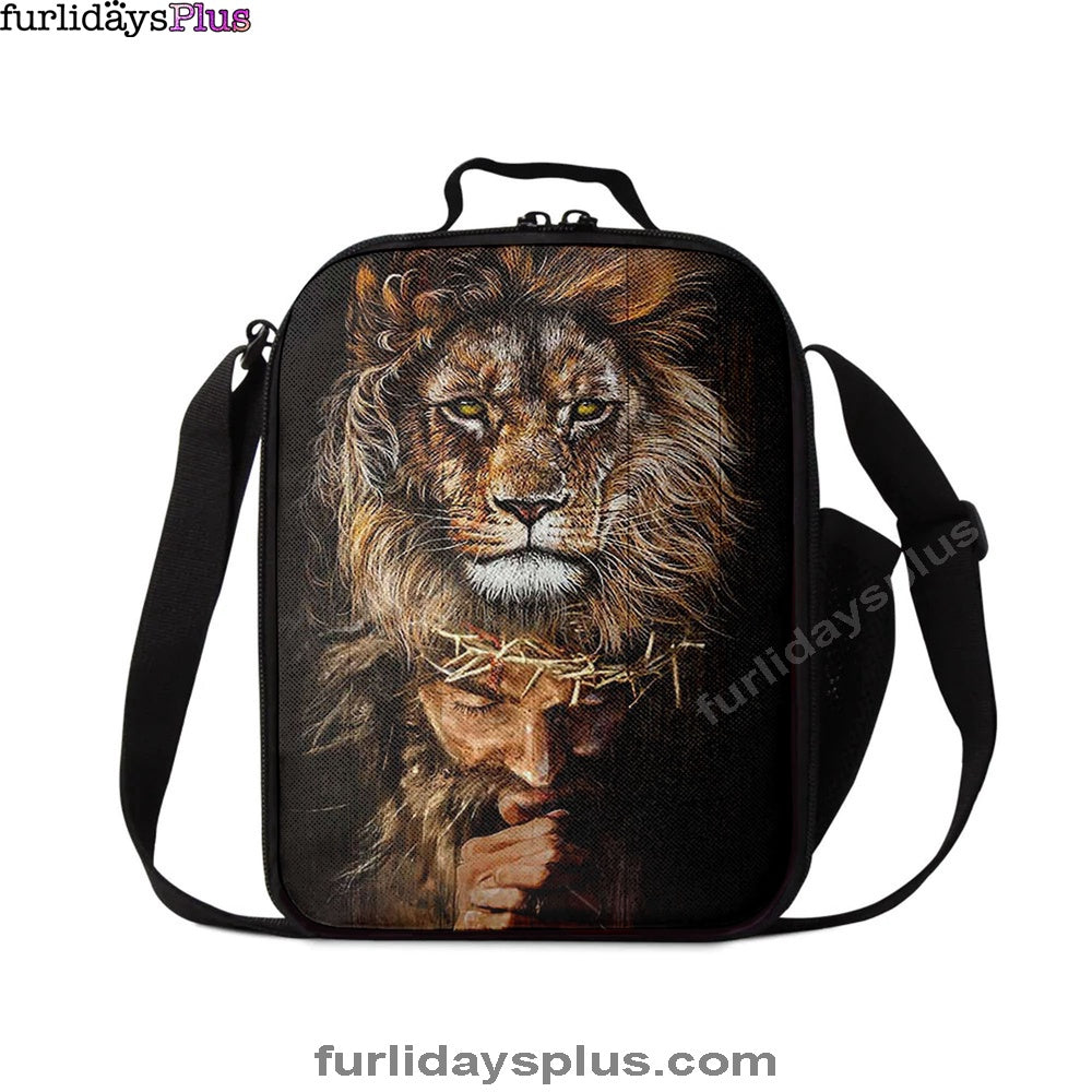 Jesus Pray Crown Of Thorn Lion Lunchbag, Jesus Portrait Lunchbag, Christian Lunchbag