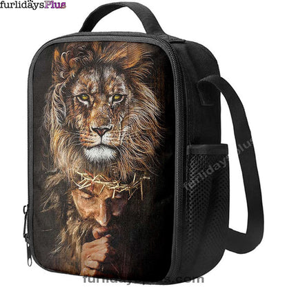 Jesus Pray Crown Of Thorn Lion Lunchbag, Jesus Portrait Lunchbag, Christian Lunchbag