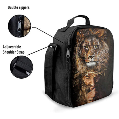 Jesus Pray Crown Of Thorn Lion Lunchbag, Jesus Portrait Lunchbag, Christian Lunchbag