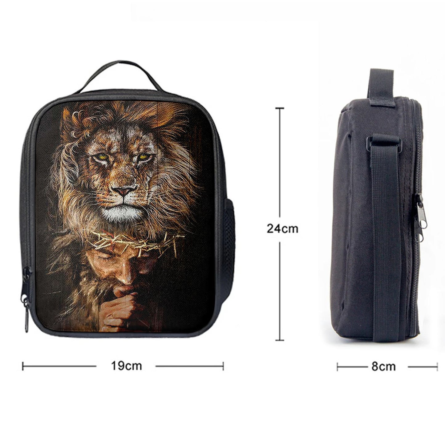 Jesus Pray Crown Of Thorn Lion Lunchbag, Jesus Portrait Lunchbag, Christian Lunchbag