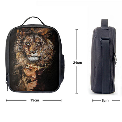 Jesus Pray Crown Of Thorn Lion Lunchbag, Jesus Portrait Lunchbag, Christian Lunchbag