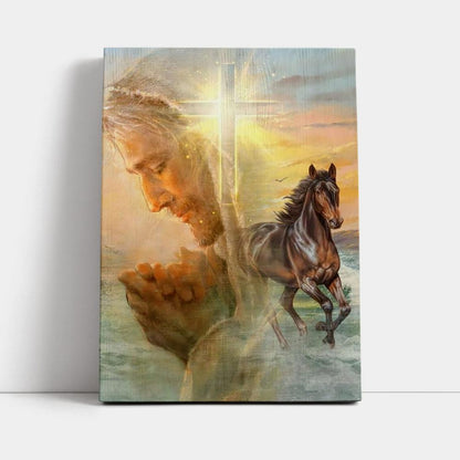 Jesus Pray For Healing Horse Cross Symbol Canvas Poster