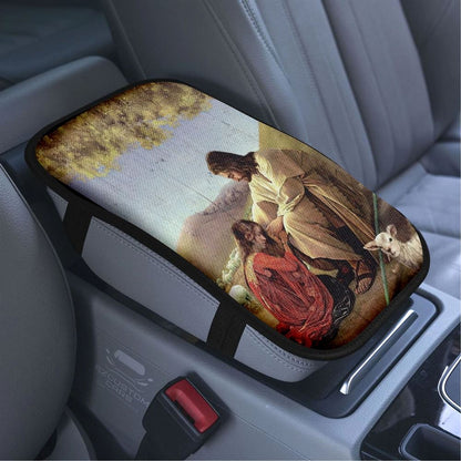 Jesus, Pray For Healing, Lamb, Meadow Land Car Center Console Cover, Bible Verse Car Armrest Cover