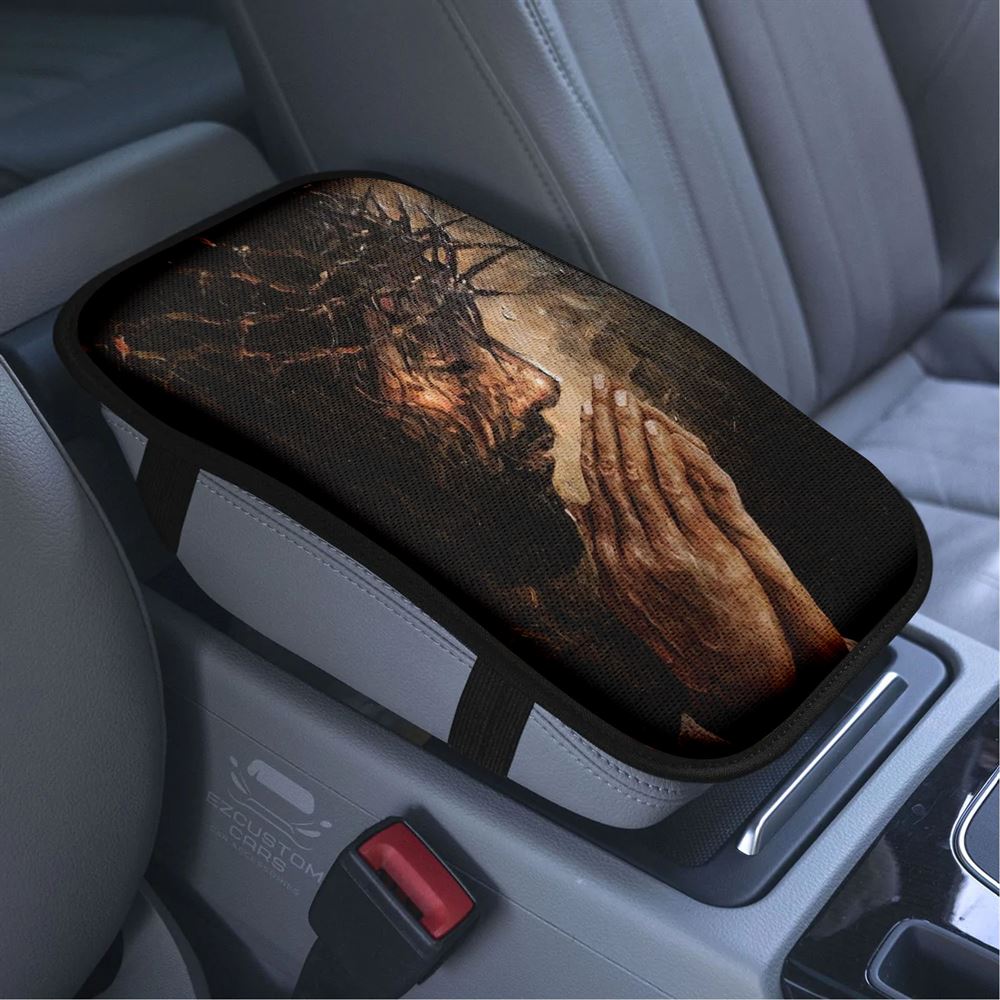 Jesus Prayer Crown Of Thorns Car Center Console Cover, Bible Verse Car Armrest Cover