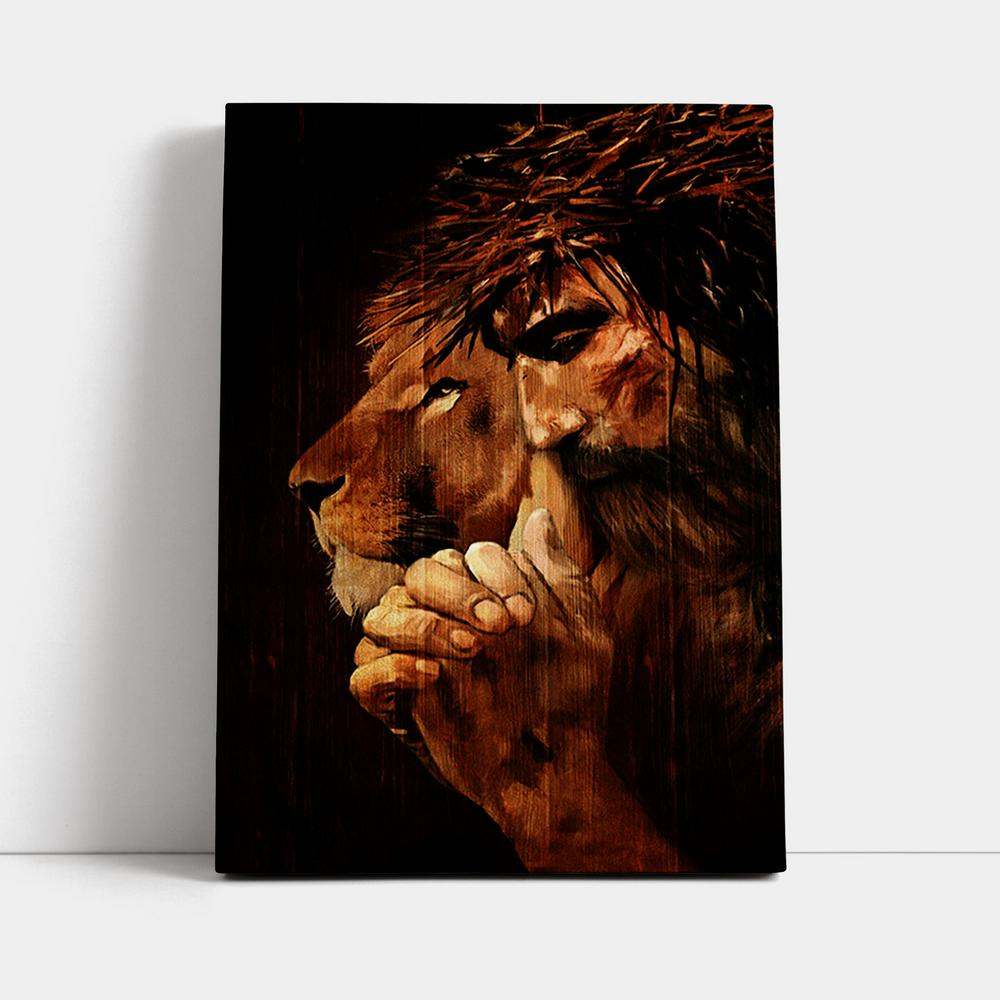 Jesus Praying And Lion Wall Art Canvas - Jesus Portrait Canvas Prints - Christian Wall Art