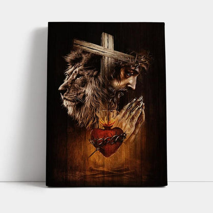 Jesus Prays Heart Lion Canvas Prints - Lion Canvas Art - Christian Inspirational Canvas