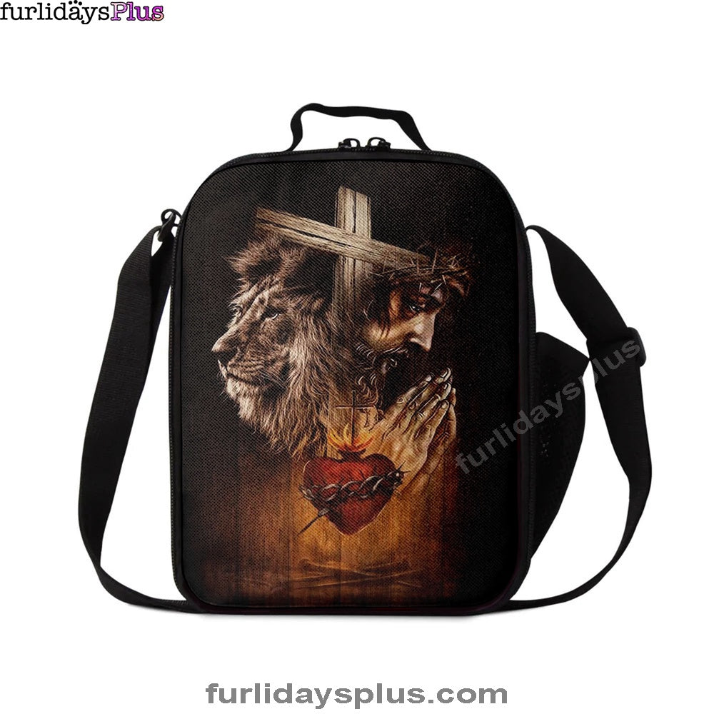 Jesus Prays Heart Lion Lunchbag, Lion Lunch Bag, Christian Inspirational Lunchbag