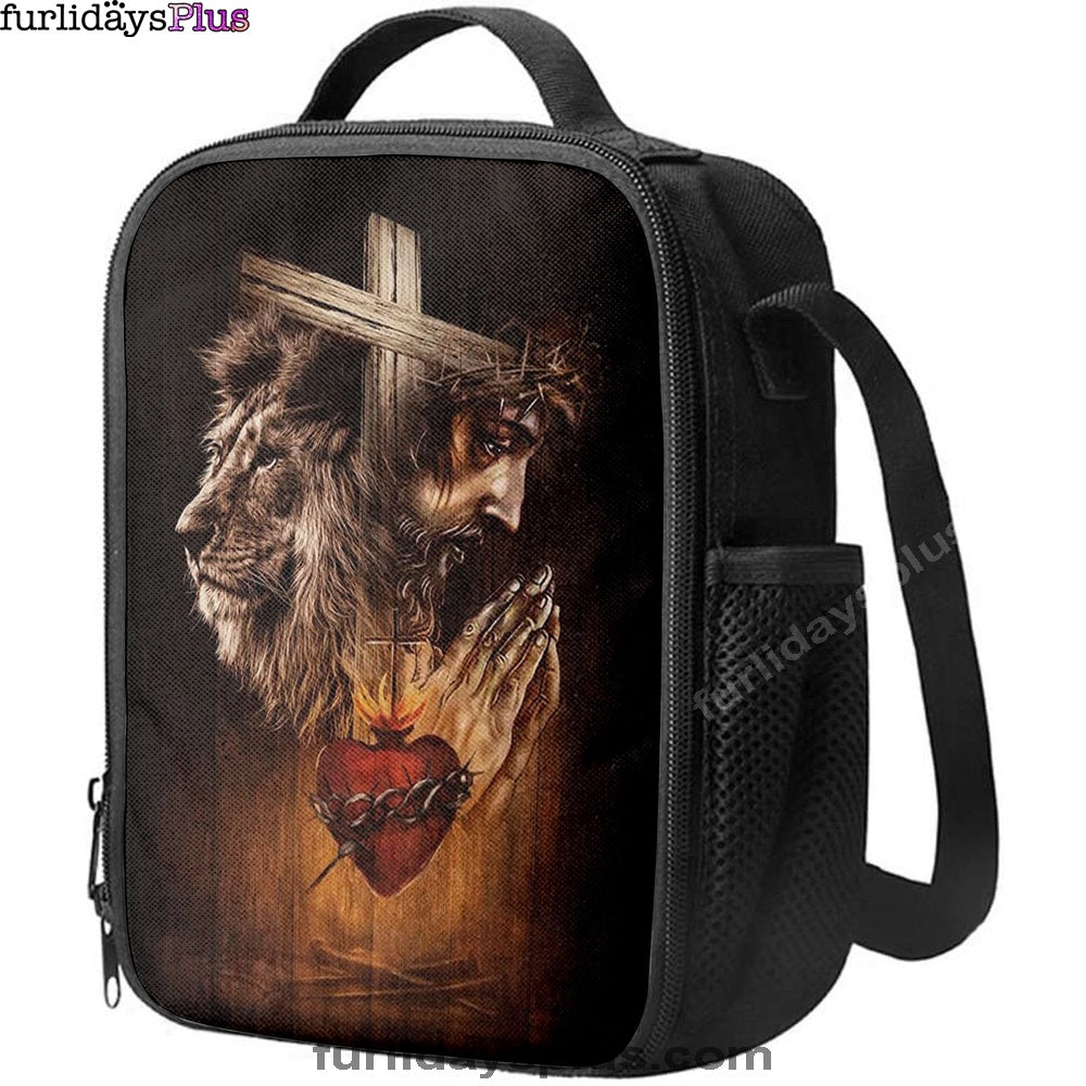 Jesus Prays Heart Lion Lunchbag, Lion Lunch Bag, Christian Inspirational Lunchbag