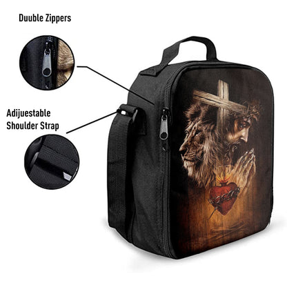 Jesus Prays Heart Lion Lunchbag, Lion Lunch Bag, Christian Inspirational Lunchbag