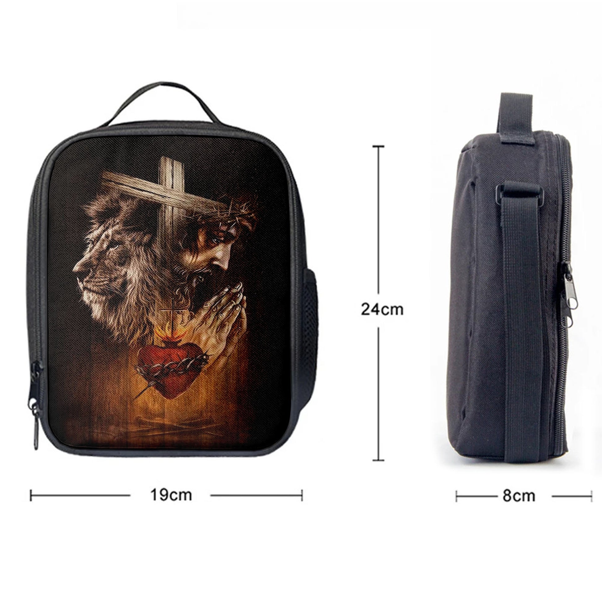 Jesus Prays Heart Lion Lunchbag, Lion Lunch Bag, Christian Inspirational Lunchbag